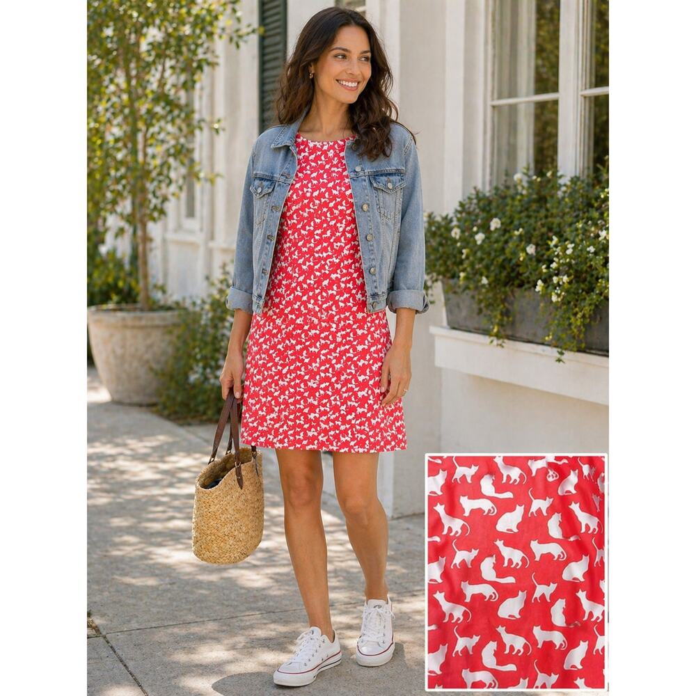 GAP Kitty Cat Novelty Print Shift Dress Size Medium Coral Summer Casual